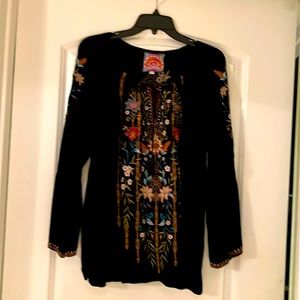 Johnny Was Size S black velvet embroidered  tunic!  Never Worn.
